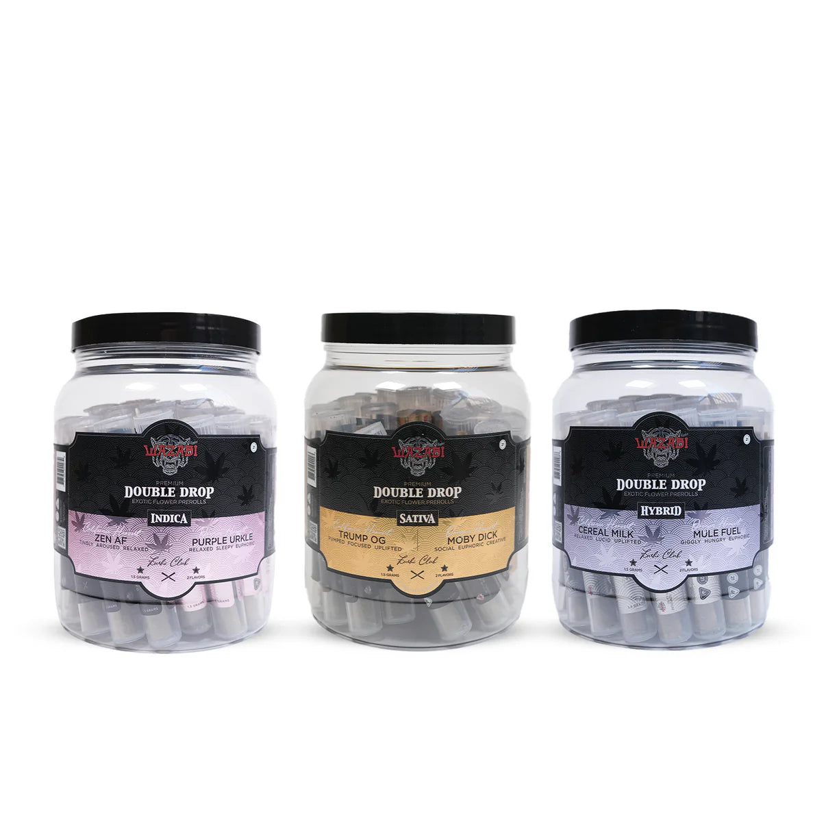 WAZABI EXOTICS DOUBLE DROP - PREROLLS CALIFORNIA VS OREGON (1.5G - 30 PREROLL PER JAR 30 JARS PER CASE)