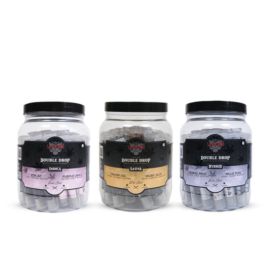 WAZABI EXOTICS DOUBLE DROP - PREROLLS CALIFORNIA VS OREGON (1.5G - 30 PREROLL PER JAR 30 JARS PER CASE)
