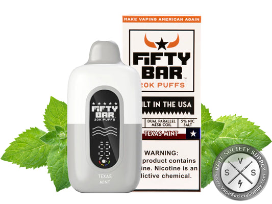 Hidden Hills x Fifty Bar 20K Disposable Vape – 100 Pieces 5 pieces per box 20 boxes per case.