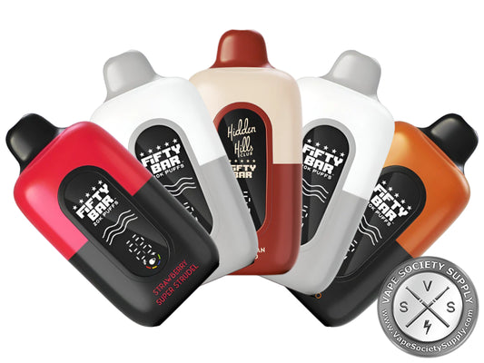 Hidden Hills x Fifty Bar 20K Disposable Vape – 100 Pieces 5 pieces per box 20 boxes per case.